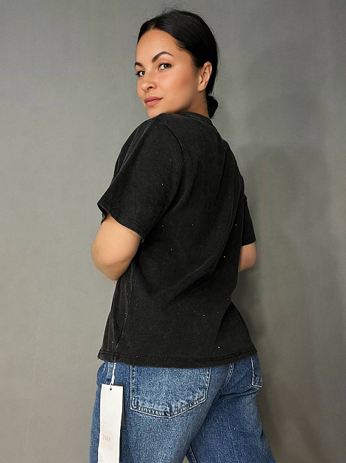 Футболка женская A-N 2668 вареная тай дай оверсайз с камешками черная, черный, one size Киев - изображение 16