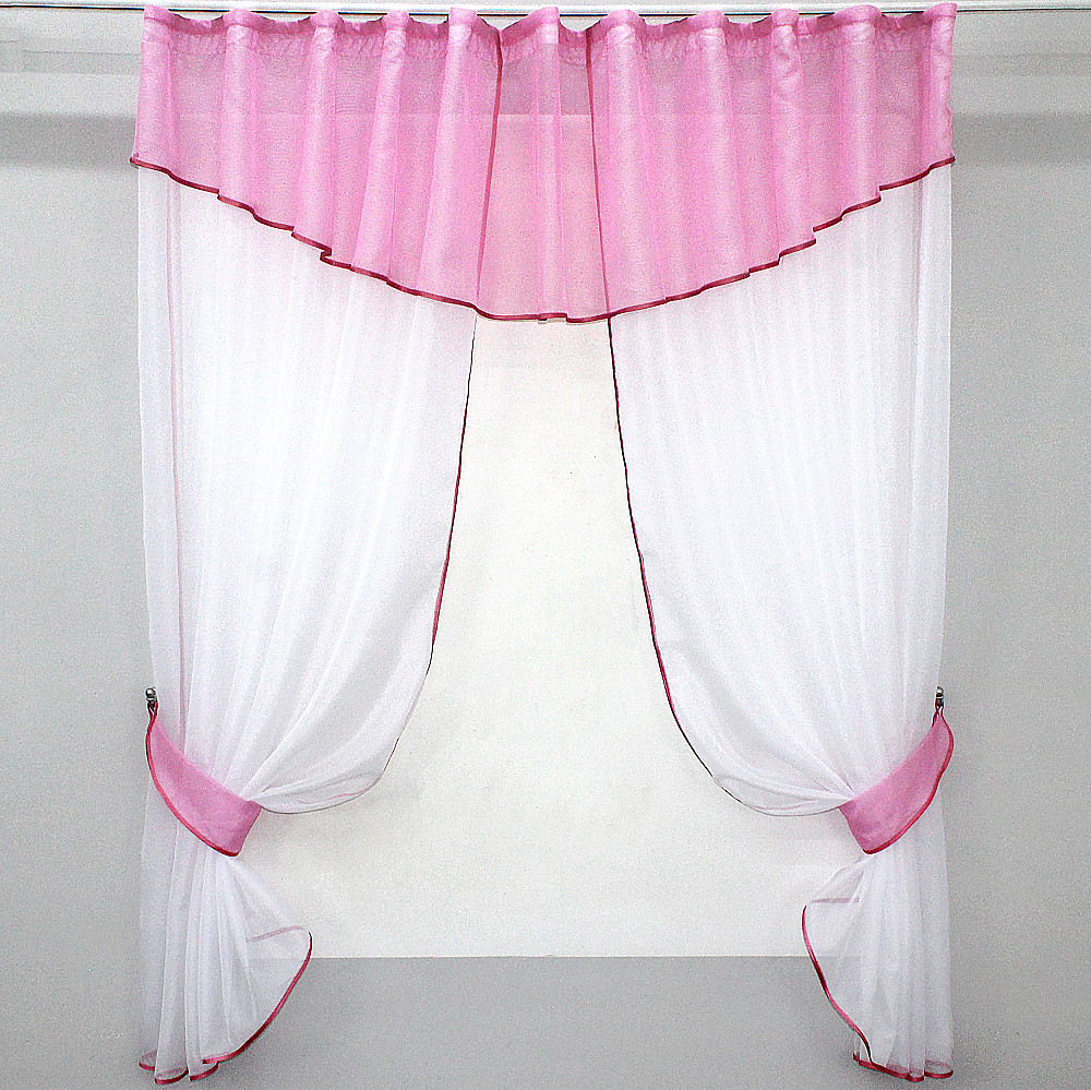 Кухонные шторы VR-Textil № 084к с ламбрекеном и подвязками белый с розовым 280х170 см (52-0251) Киев - изображение 1