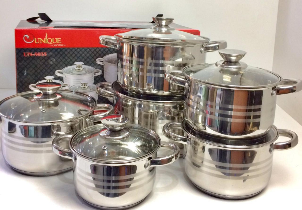Набор кастрюль UNIQUE UN-5035 12пр. (2,1л, 2,9л, 2,9л, 3,9л, 5,1л, 6,5л, с крышками)(2 шт/ящ) Одесса - изображение 1