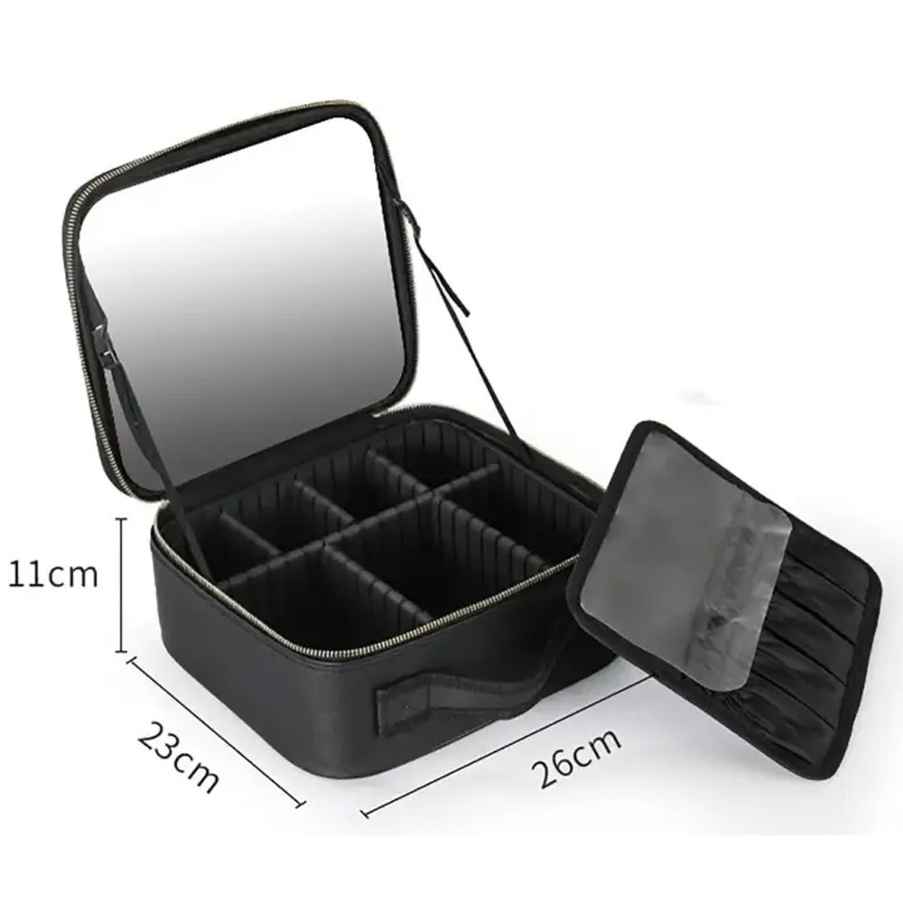 Косметичка дорожня з LED дзеркалом (26х23х11см), Чорна / Портативна косметичка-валіза / Органайзер для косметики Київ - фото 8