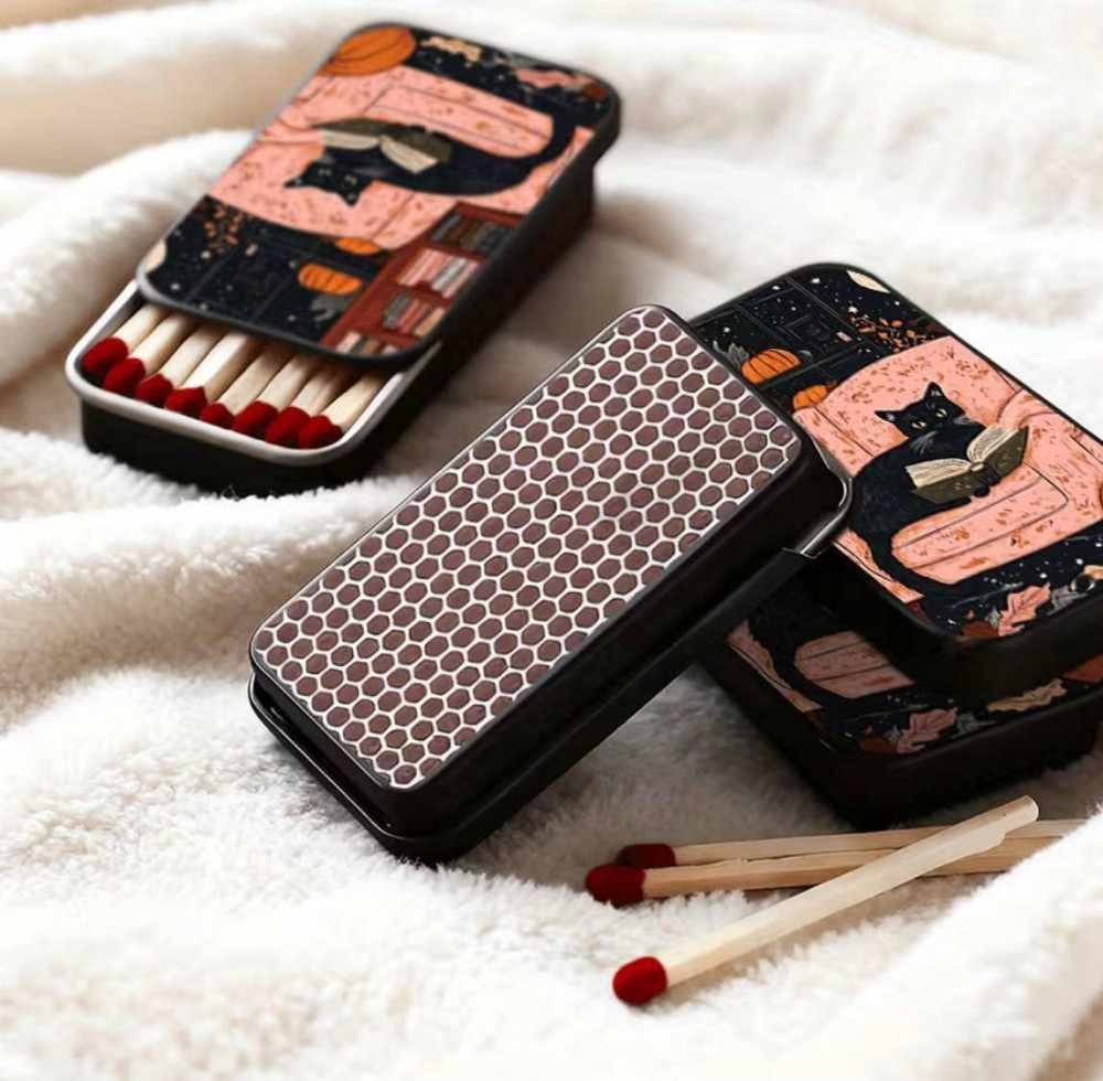 Металевий футляр для сірників з котом, компактна коробка для сірників з малюнком 5,8×3,3 см Київ - фото 5