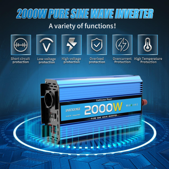 Инвертор 2200W с чистой синусоидой 2000W, преобразователь напряжения 12В - 230В с 2 розетками переменного тока, USB портами Киев