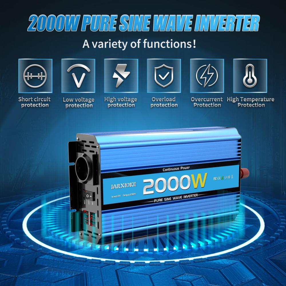 Інвертор 2200 W з чистою синусоїдою 2000W, перетворювач напруги 12 В - 230 В з 2 розетками змінного струму, USB-портами Київ - фото 2