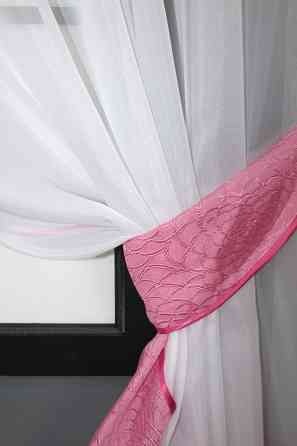Кухонный комплект VR-Textil № 085к шторки с ламбрекеном белый с розовым 280х170 см (52-0729) Киев
