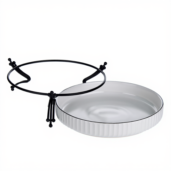 Yiwu Фруктовниця порцелянова на металевій підставці 22.5 см Чорний LB-1571B Коломия