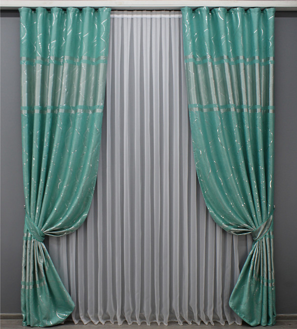 Комплект готових штор VR-Textil Софт Ліана № 464ш Бірюзовий 150х270 см 2 шт (30-204) Київ - фото 2