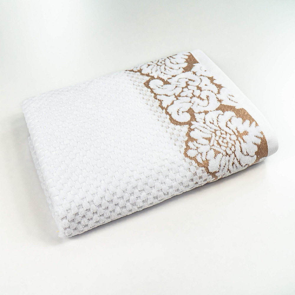 Комплект махровых полотенец 3шт 40x70см, 50x90см, 70x140см Damask Премиум качества Жаккардовое с велюром (Белый) Сумы - изображение 2