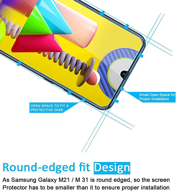 Защитное стекло NEW'C для Samsung Galaxy M21/M31 прозрачное 3 шт 0.33 мм 9H закалённое олеофобное без пузырей Киев - изображение 7