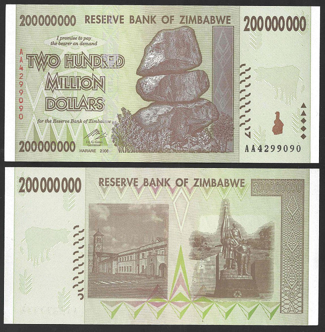 Зимбабве 200000000 Dollars 2008г. UNC Полтава - изображение 1