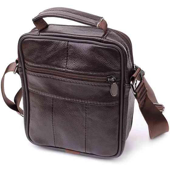 Небольшая вертикальная сумка с ручкой для мужчин из натуральной кожи Vintage 22865 Коричневый Киев