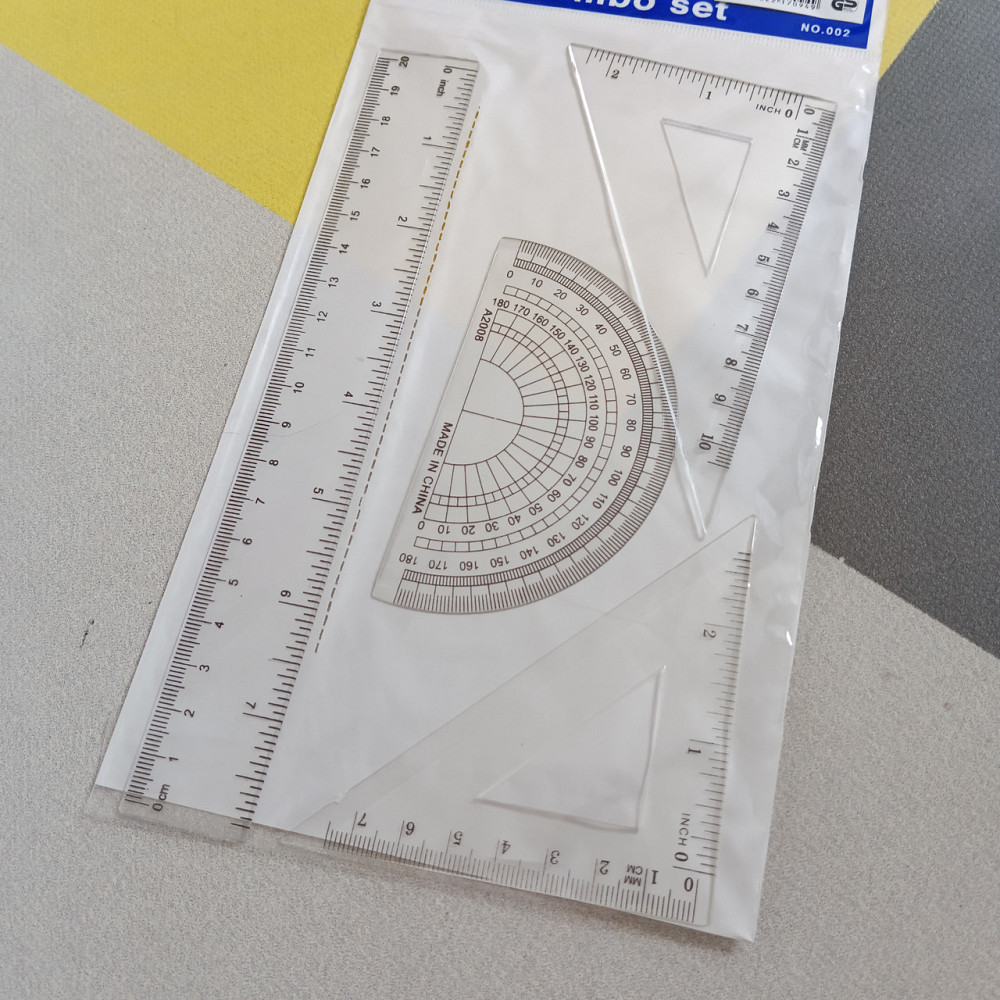 Набір лінійок. 20 см лінійка, транспортир, 2 косинці прозорі Київ - фото 1