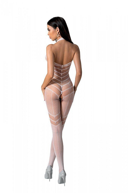 Бодістокінг з плетінням на животику Passion BS100 One Size, white, декоративний шов, з доступом Sex Aura Київ - фото 3
