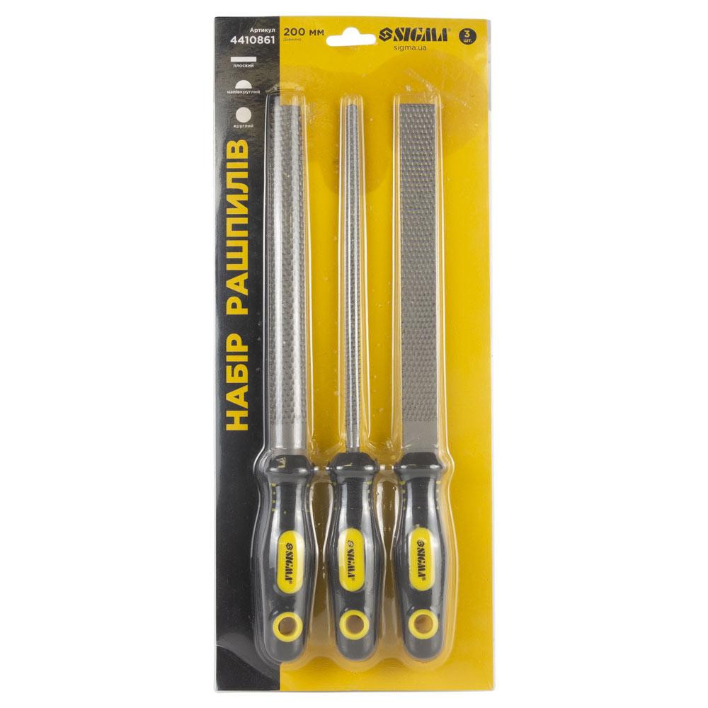 Набір рашпилів 3 шт 200 мм двокомпонентна ручка (плоский, напівкруглий, круглий) SIGMA (4410861) Київ - фото 8