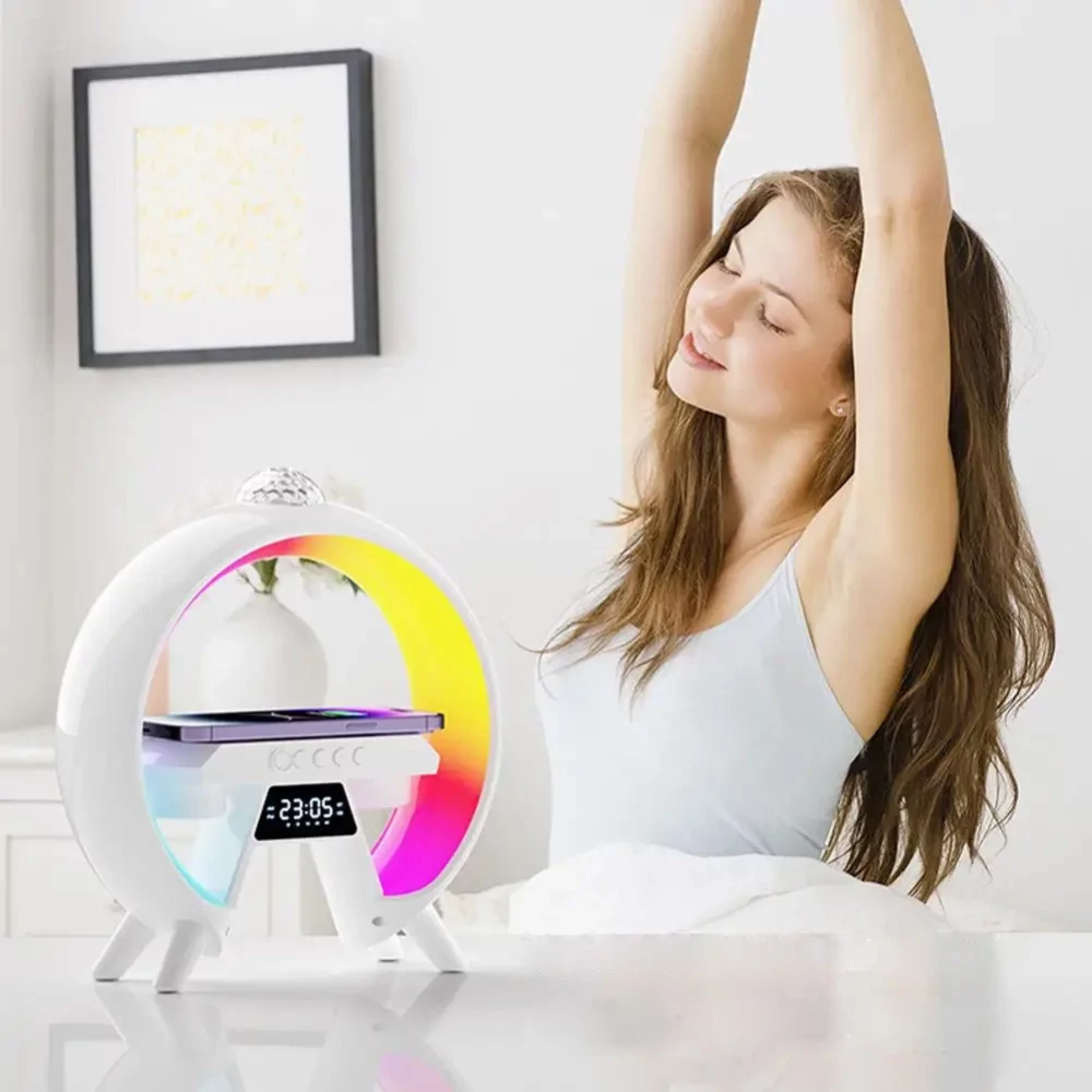 Лампа настольная HM-G66 смарт ночник с проекцией USB Bluetooth с беспроводной зарядкой Белый Винница - изображение 7