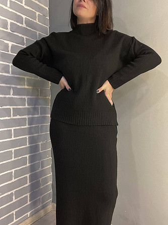 Костюм жіночий ENJOY 82345 светр зі спідницею довга рубчик в'язка one size чорний, чорний, one size Київ - фото 11