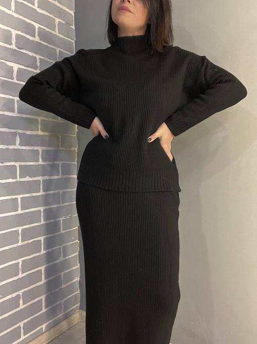 Костюм женский ENJOY 82345 свитер с длинной юбкой рубчик вязка one size черный, черный, one size Киев - изображение 11