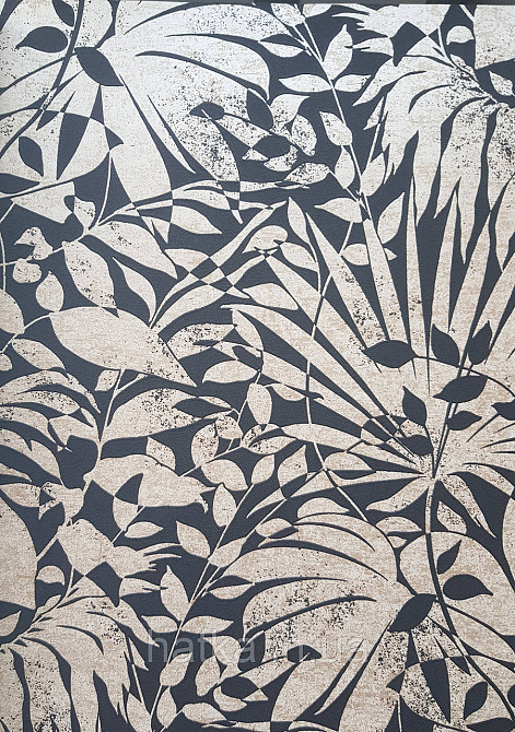 Шпалери вінілові на флізеліні AS creation TheBos 0.53х10 листя папороті монстери банана золотисте на чорному Київ - фото 2