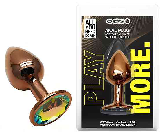 Анальна пробка з кристалом EGZO - Dark Gold Round Plug Rainbow, size S Sex Aura Київ