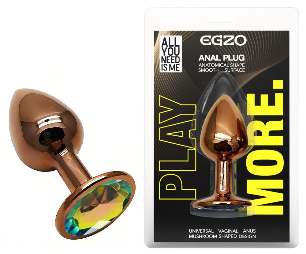 Анальна пробка з кристалом EGZO - Dark Gold Round Plug Rainbow, size S Sex Aura Київ - фото 1