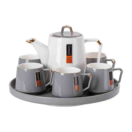 Чайний сервіз на 6 персон з порцелянаовою підставкою, сірий HP-15-26 Коломия