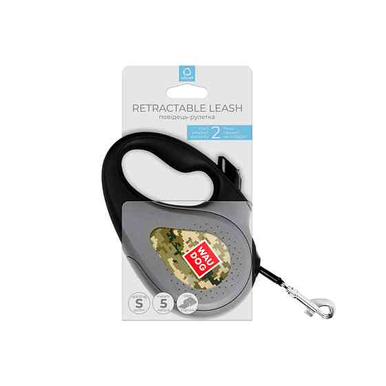 Повідець-рулетка для собак WAUDOG R-leash, малюнок "Мілітарі", S, до 15 кг, 5 м, світловідбиваю Коломыя