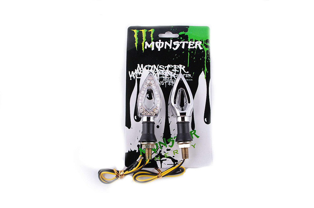 Повороти світлодіодні (пара) стрілоподібні (сріблясті, прозорі) MONSTER ENERGY Київ - фото 1