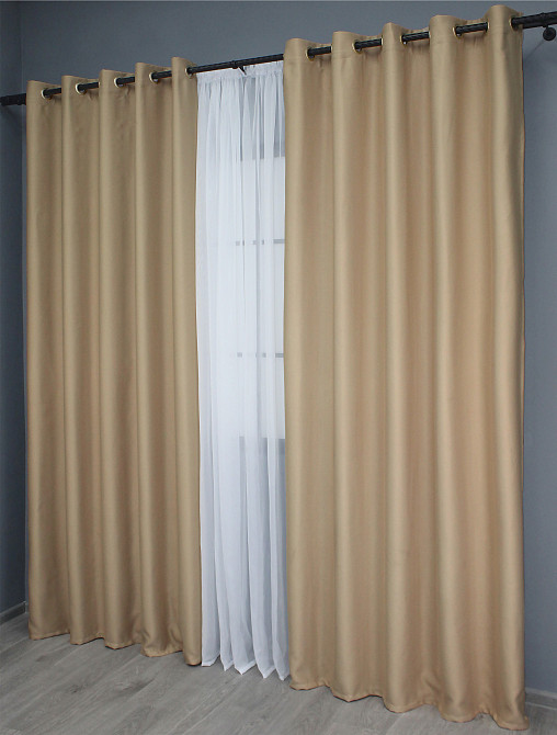 Комплект штор на люверсах VR-Textil Bagema Rvs № 1240ш Бежевый 150х250 см 2 шт (37-0016 ) Киев - изображение 4