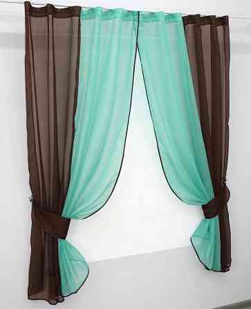 Кухонные шторы VR-Textil № 017к комбинированные с подвязками венге с бирюзовым 270х170 см (52-0319) Киев