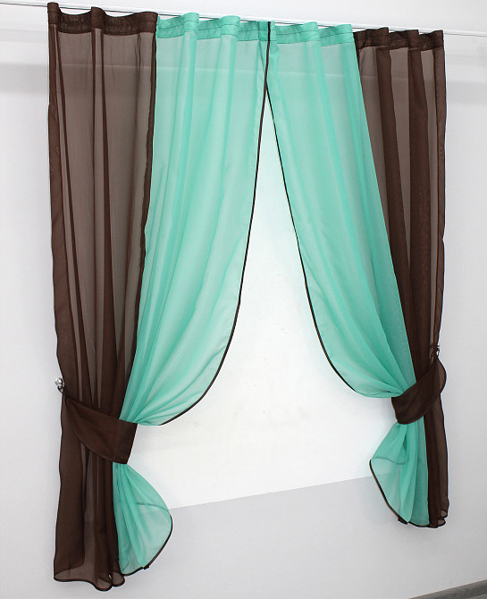 Кухонные шторы VR-Textil № 017к комбинированные с подвязками венге с бирюзовым 270х170 см (52-0319) Киев - изображение 2