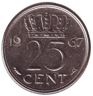 Монета 25 центов. 1967 год, Нидерланды. Полтава - изображение 1