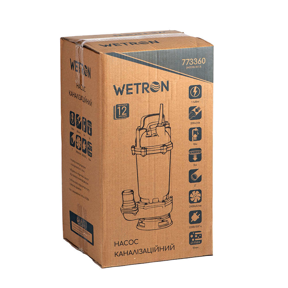 Wetron Насос канализационный 1.1кВт Hmax 10м Qmax 200л/мин без поплавка WQD10-8-0.55 WETRON (77 Коломыя - изображение 5