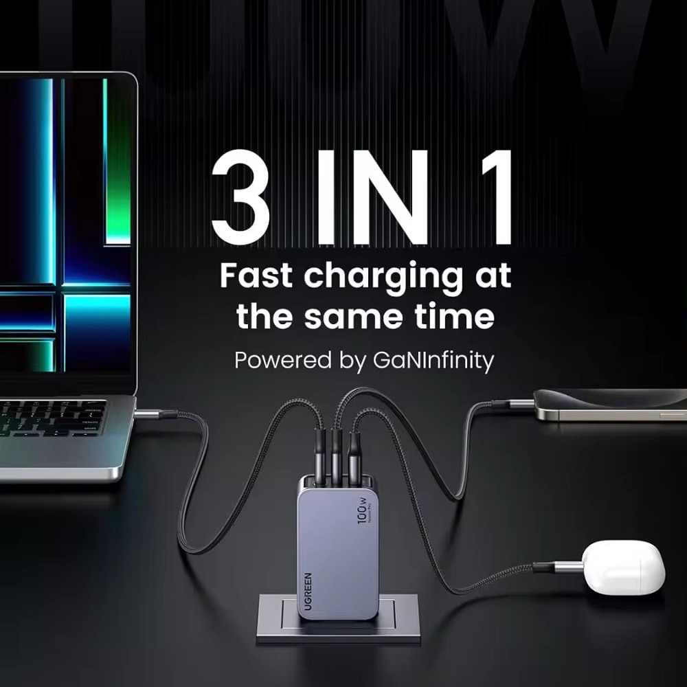 Зарядний пристрій 3xUSB 100W (2xUSB-C+USB-A) Gan Nexode Pro сірий X757 Ugreen Винница - изображение 4