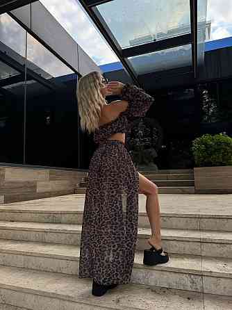 Женский летний леопардовый костюм двойка: топ и юбка шифон Одесса