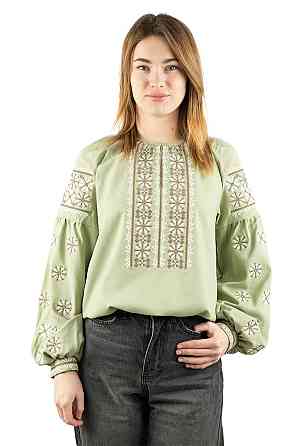 Вишиванка жіноча з довгим рукавом лляна, оливкова топ Київ