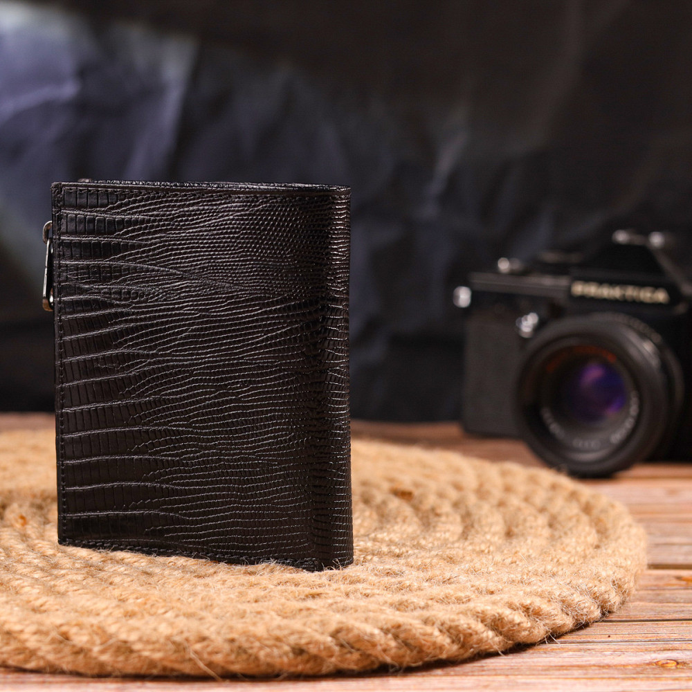 Фактурний вертикальний гаманець з натуральної шкіри CANPELLINI 21672 Чорний Київ - фото 7