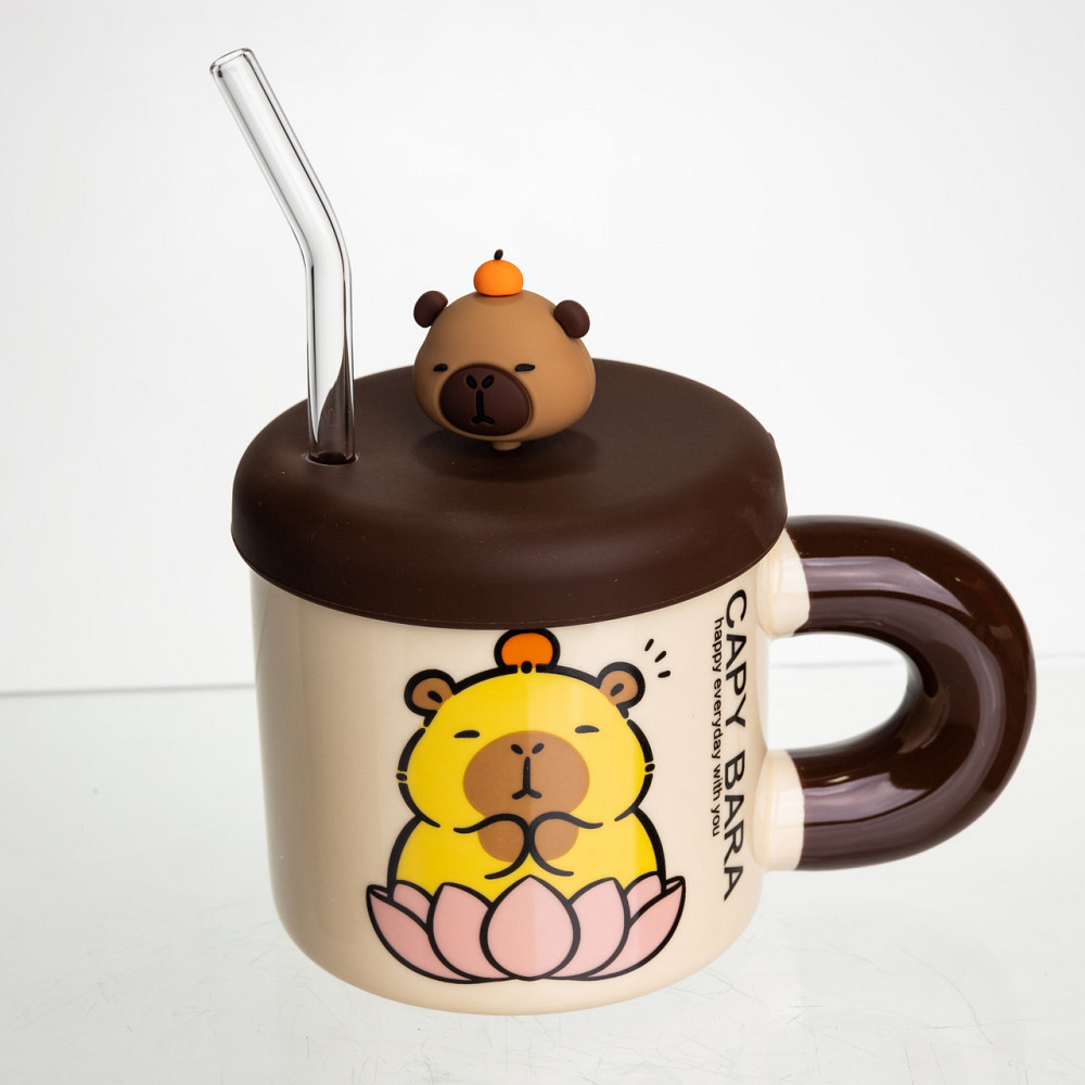 Чашка з кришкою і трубочкою "Капибара в лотосі" 300 мл Київ - фото 3