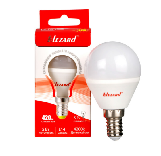 Лампа A45 5W E14 4200К 220V LED GLOB Лезард Житомир
