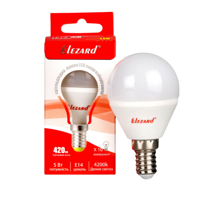 Лампа A45 5W E14 4200К 220V LED GLOB Лезард Житомир - изображение 1