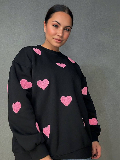 Свитшот женский W 2975 оверсайз с объемными сердцами, черный, one size Киев - изображение 18