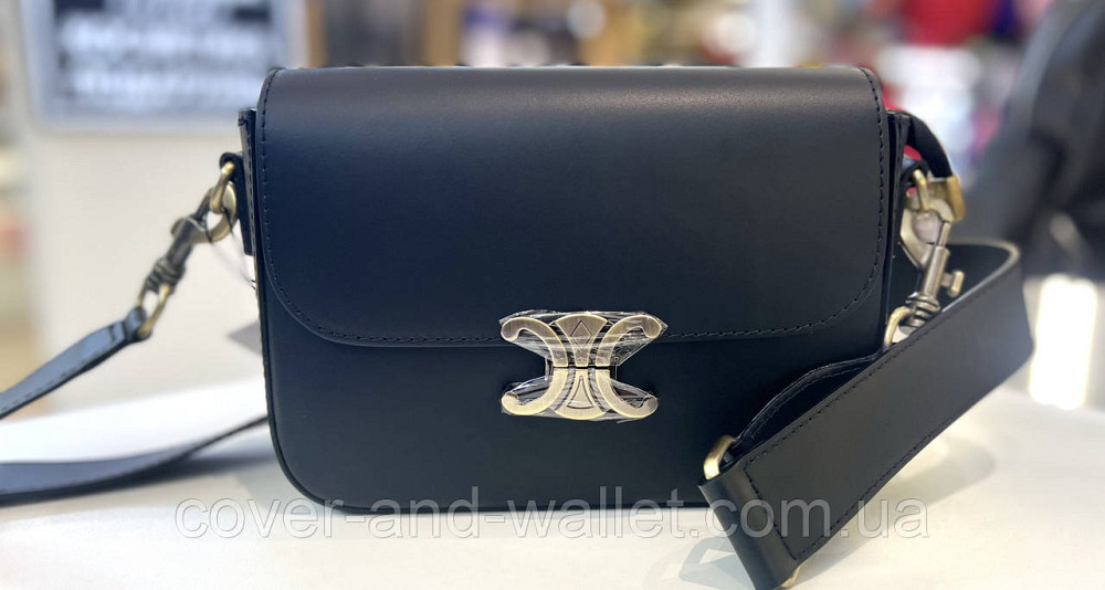 Женская сумка кросс-боди в стиле селин из гладкой кожи черного цвета Virginia Conti Киев - изображение 6
