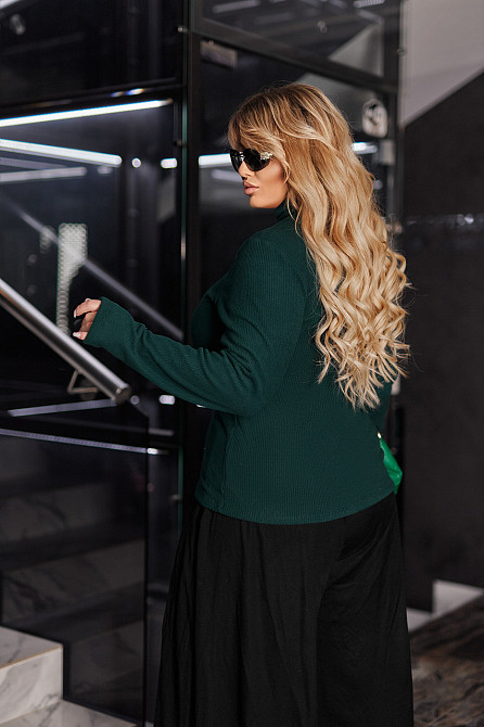 Женский теплый гольф в рубчик Cool 46-48, Темно-зеленый Киев - изображение 3