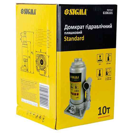 Sigma Домкрат гидравлический бутылочный 10т H 200-385мм Standard SIGMA (6106101) Коломия
