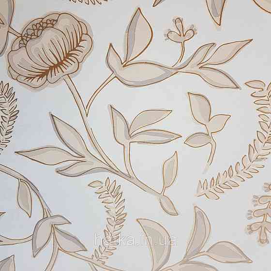 Шпалери вінілові на флізелін Caselio Mystery 0.53х10 м дитячі яскраві квіти листя бежеві, сірі на білому тлі Київ