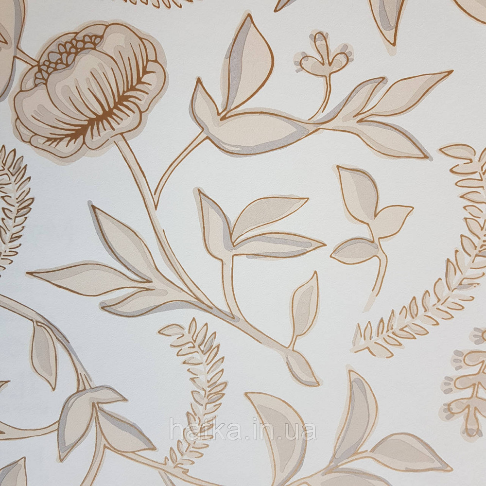 Шпалери вінілові на флізелін Caselio Mystery 0.53х10 м дитячі яскраві квіти листя бежеві, сірі на білому тлі Київ - фото 4