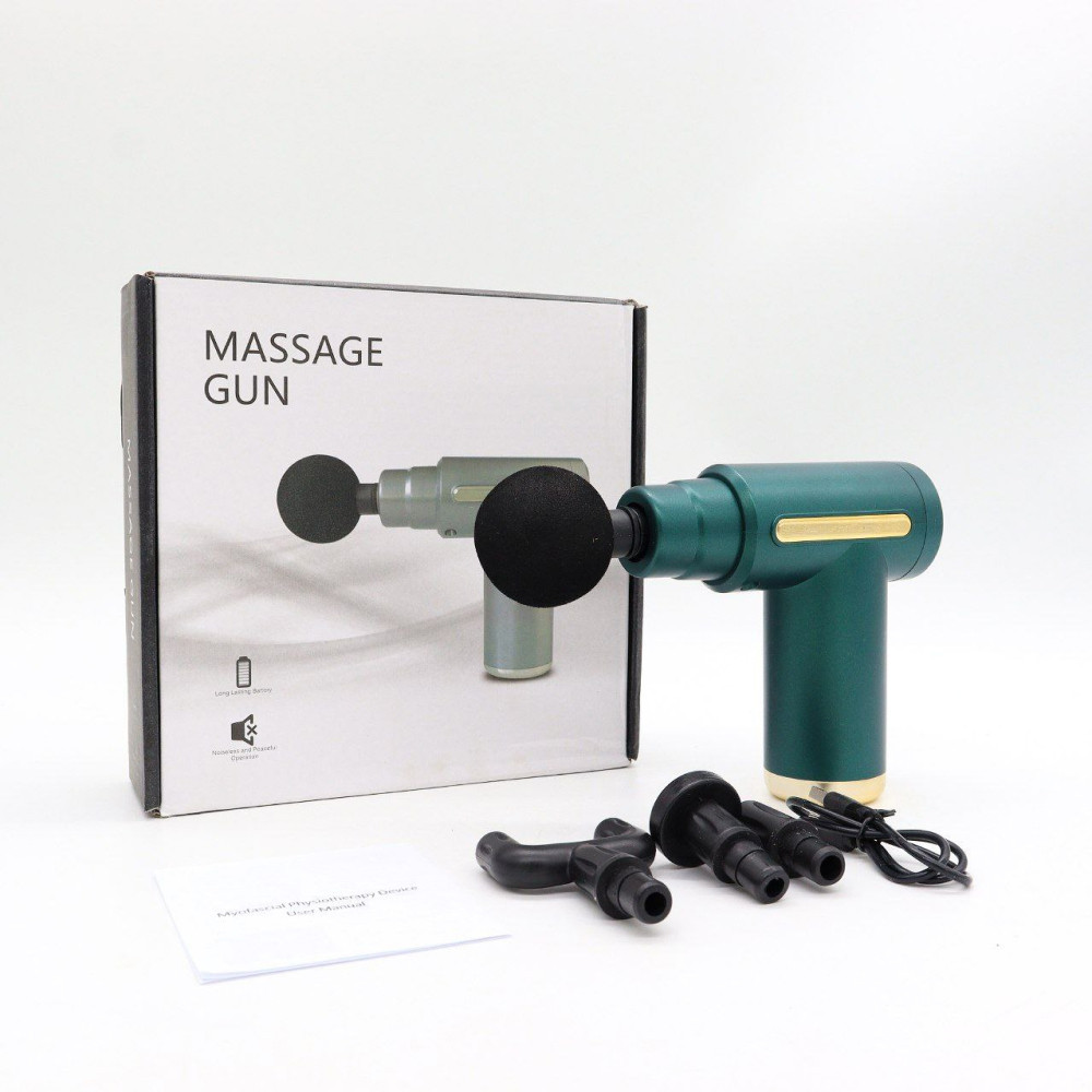 Перкуссионный массажер с 4 насадками Gun Massager, Зеленый / Массажер для тела / Ручной массажер Киев - изображение 10