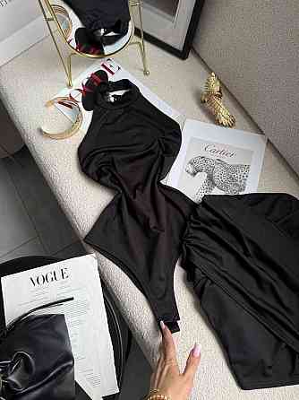 Женский стильный привлекательный костюм двойка боди + юбка микродайвинг Черный, 42/44 Одесса