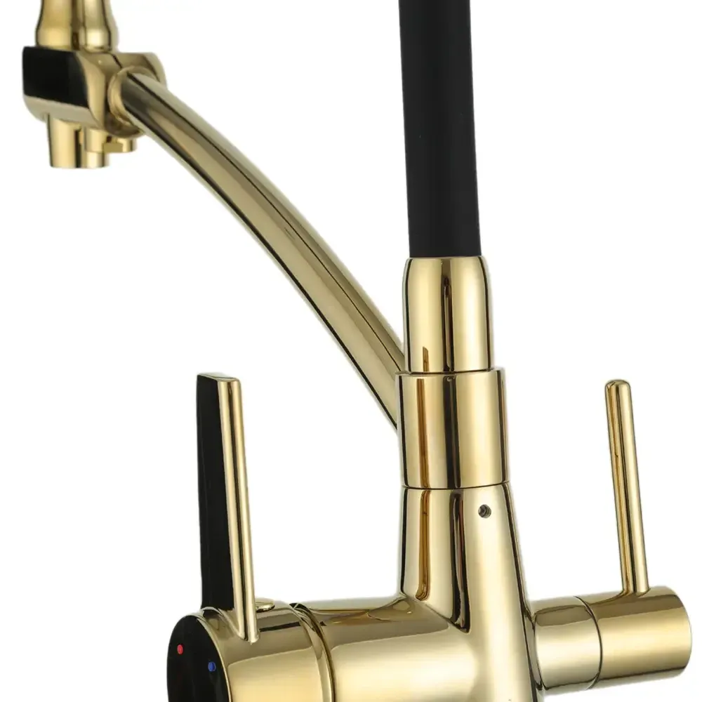 Змішувач для кухні з підключенням до фільтру GAPPO G4398-13 гнучкий вилив, золото/чорний Київ - фото 8