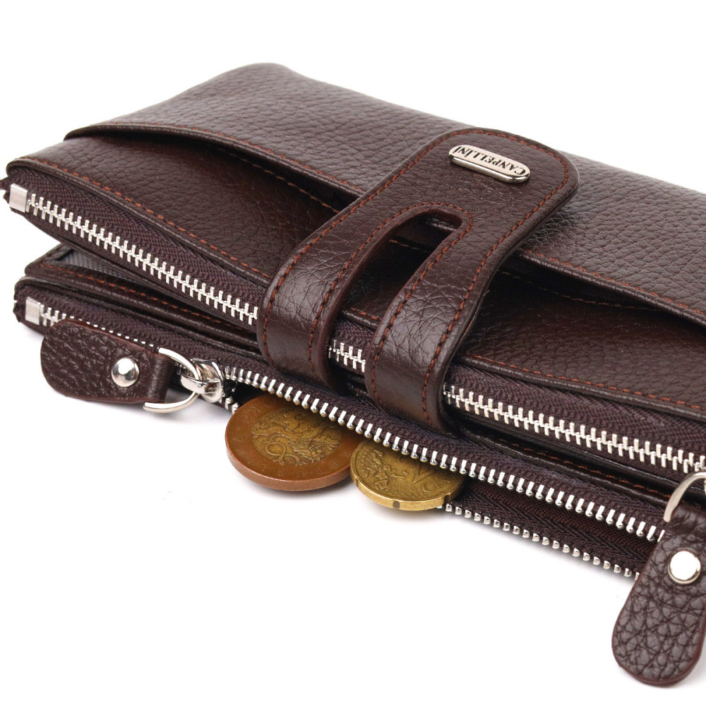 Практичний гаманець із натуральної зернистої шкіри CANPELLINI 21632 Коричневий Київ - фото 8