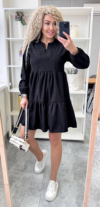 Женское базовое повседневное платье микро вельвет Черный, 46/48 Одесса - изображение 7