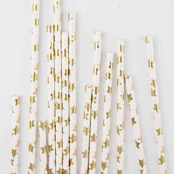 Коктейльні трубочки з принтом зірочок 25 штук 20 см золотисто-білий Київ